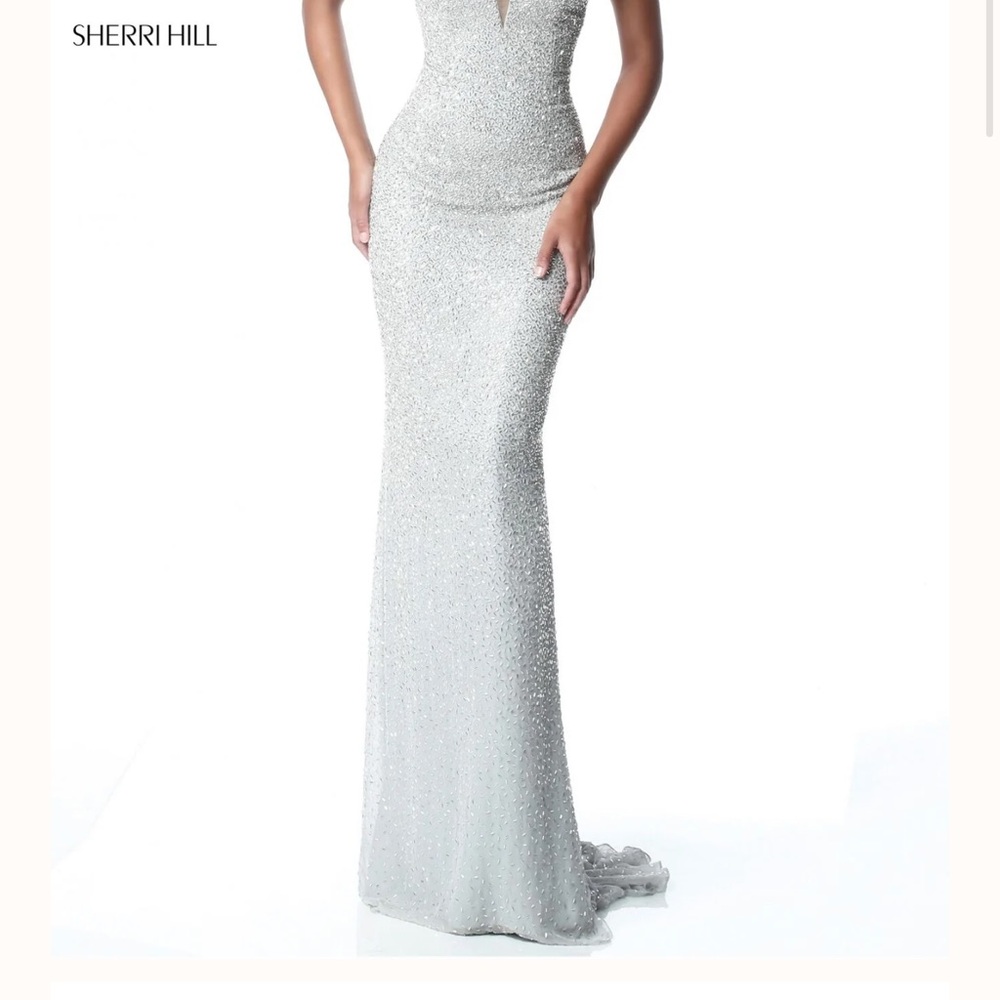 Sherri Hill Glittering Silver Prom Dress